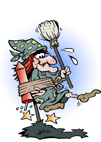 Cartoon Vector illustration of a Witch bonded to a Rocket
