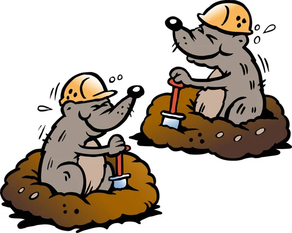 Cartoon Vector Illustration Two Mole Digging Holes Ground — Stock Vector