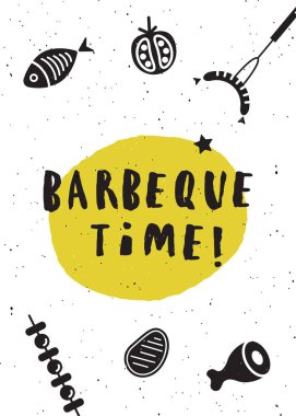 Barbekü zamanı. Tipografi poster. Benzersiz tasarım konsepti için kafe promosyon, reklam