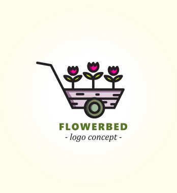 Çiçek sepeti. Flowerbed. Çiçek pazarı için logo kavramı.