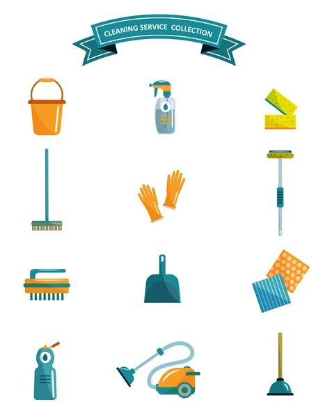 Servicios Limpieza Iconos Aislados Ilustración Diferentes Herramientas Limpieza Artículos Para — Vector de stock