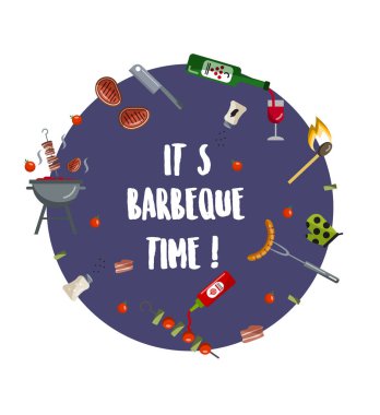 Barbekü zamanı geldi. Barbekü illüstrasyon. Izgara bar reklam, promosyon için idealdir.