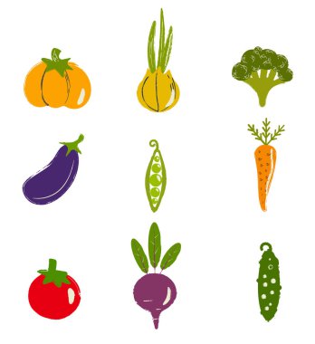 Vegetadles simgeler kümesi. Diyet, organik gıda, sağlıklı bir yaşam tarzı tasarım öğesi.