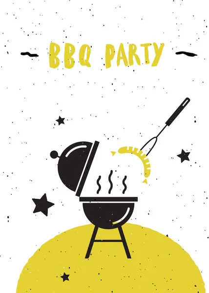 Une Soirée Barbecue Affiche Lettres Brazier Avec Silhouettes Saucisses — Image vectorielle