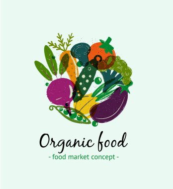 Organik gıda. Ecomarket, organik tarım etiketleri için logo kavramı.