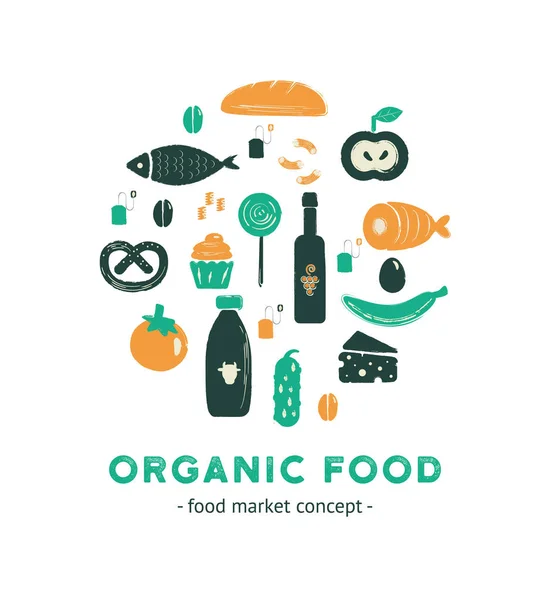 Otganic Τροφίμων Σύνθεση Κύκλος Έννοια Αγοράς Των Τροφίμων Χέρι Που — Διανυσματικό Αρχείο