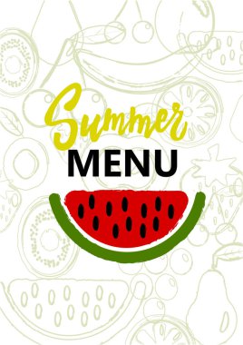 Yaz menüsü kapak. Cafe menü kapak için bir fikir. Karpuz dijital illüstrasyon.