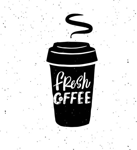 新鮮なコーヒー コーヒーのマグカップで手レタリング碑文 コーヒー ハウス コーヒーのプロモーションに最適 — ストックベクタ