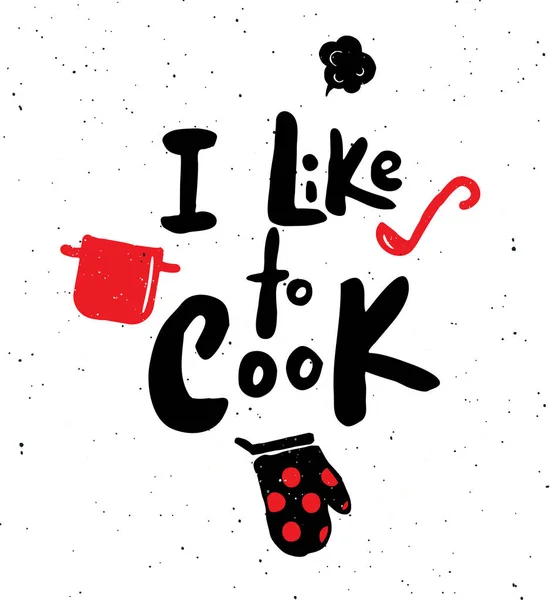 Μου Αρέσει Μαγειρεύω Χέρι Γραπτή Επιγραφή Banner Μαγείρεμα Σκεύη Εικονογράφηση — Διανυσματικό Αρχείο