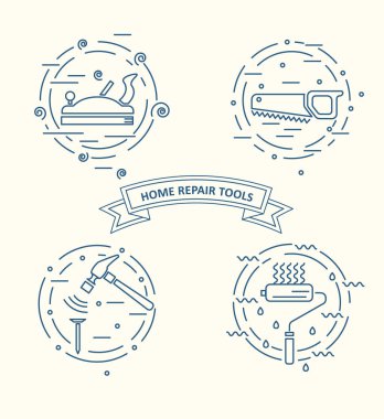 Ev onarım araçları hat sanat tarzı. Simgeler.