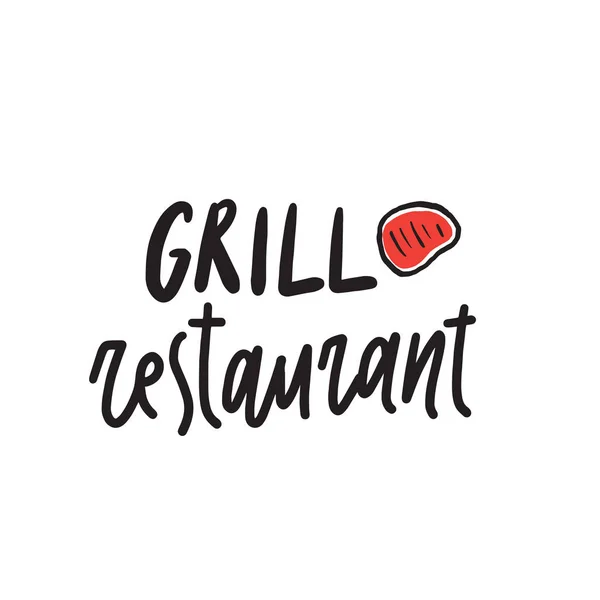 Restaurante Grill Divertido Concepto Logotipo Dibujado Mano Ilustración Filete Letras — Vector de stock