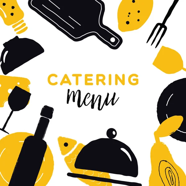 Menú Catering Concepto Diseño Servicio Reparto Comida Ilustración Utensilios Cocina — Vector de stock