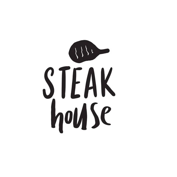 Steakhaus. Lustiges handgezeichnetes Logo. Abbildung von Steak. — Stockvektor
