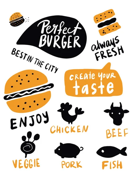 Perfekter Burger Geschmackssache Lustiges Handgezeichnetes Flyer Design Für Fast Food — Stockvektor
