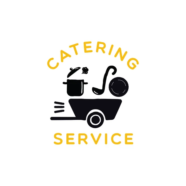 Servicio Catering Concepto Logotipo Divertido Plano Ilustración Carro Móvil Con — Vector de stock