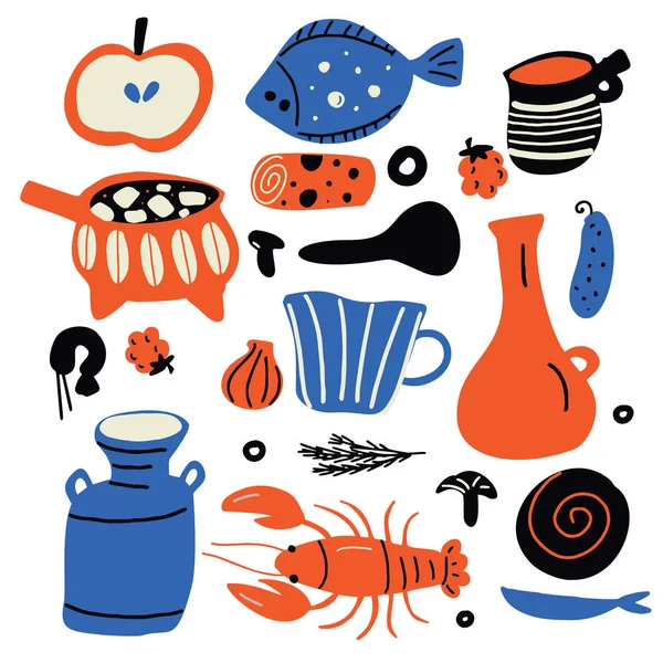 Hand drawn vector illustration of scandinavian food. Doodle style. — Stock Vector