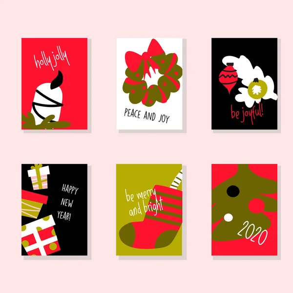 Kerst en Happy New Year wenskaart. Vector collectie. — Stockvector