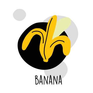 Muz vektör karikatür illüstrasyon ... Logo, poster, kafe, restoran, organik pazar için etiket konsepti