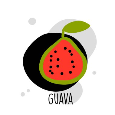 Guava vektör karikatür illüstrasyon ... Logo, poster, kafe, restoran, organik pazar için etiket konsepti