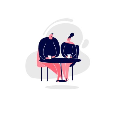 Vector cartoon illustrattation of couple sitting at the cafe drinking coffee or tea. clipart