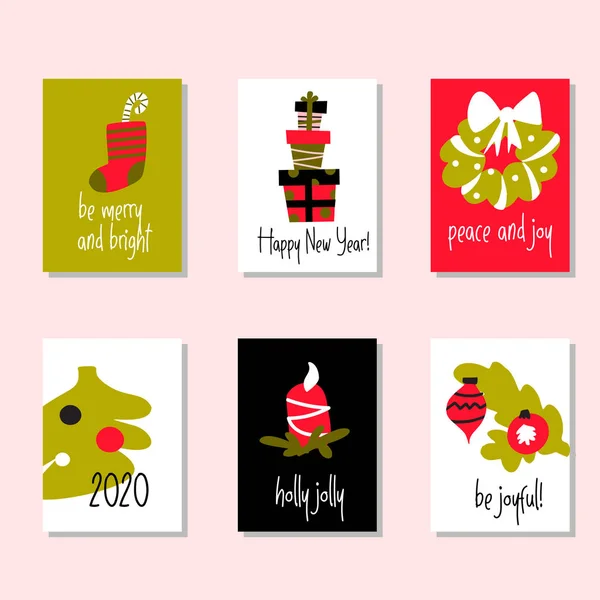 Set of funny christmas cards with greetings. — Stock Vector
