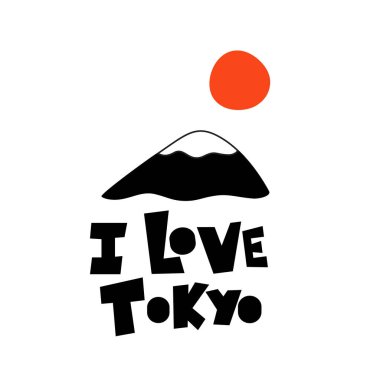 Tokyo 'yu seviyorum. Dağların komik vektör çizimi.