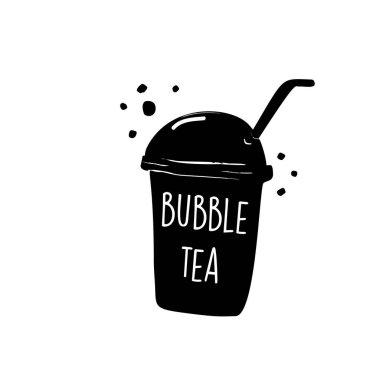 Köpüklü çay. Tapioka sütlü çayının el çizimi..