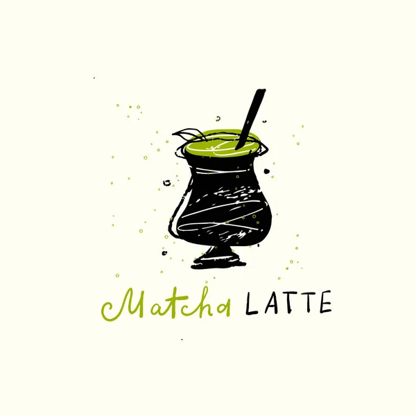 Matcha Latte Vector Doodle Illustration der lustigen Matcha-Tasse. — Stockvektor