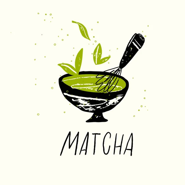 Met Matcha. Vector doodle illustratie van matcha theekop — Stockvector