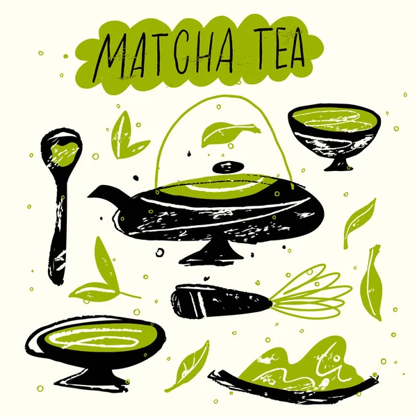 Thé Matcha. Illustration vectorielle de doodle. Cérémonie japonaise du thé. Illustration De Stock