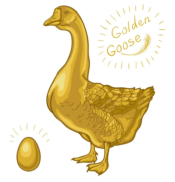 Gouden Gans Goose Een Witte Achtergrond Gouden — Stockvector
