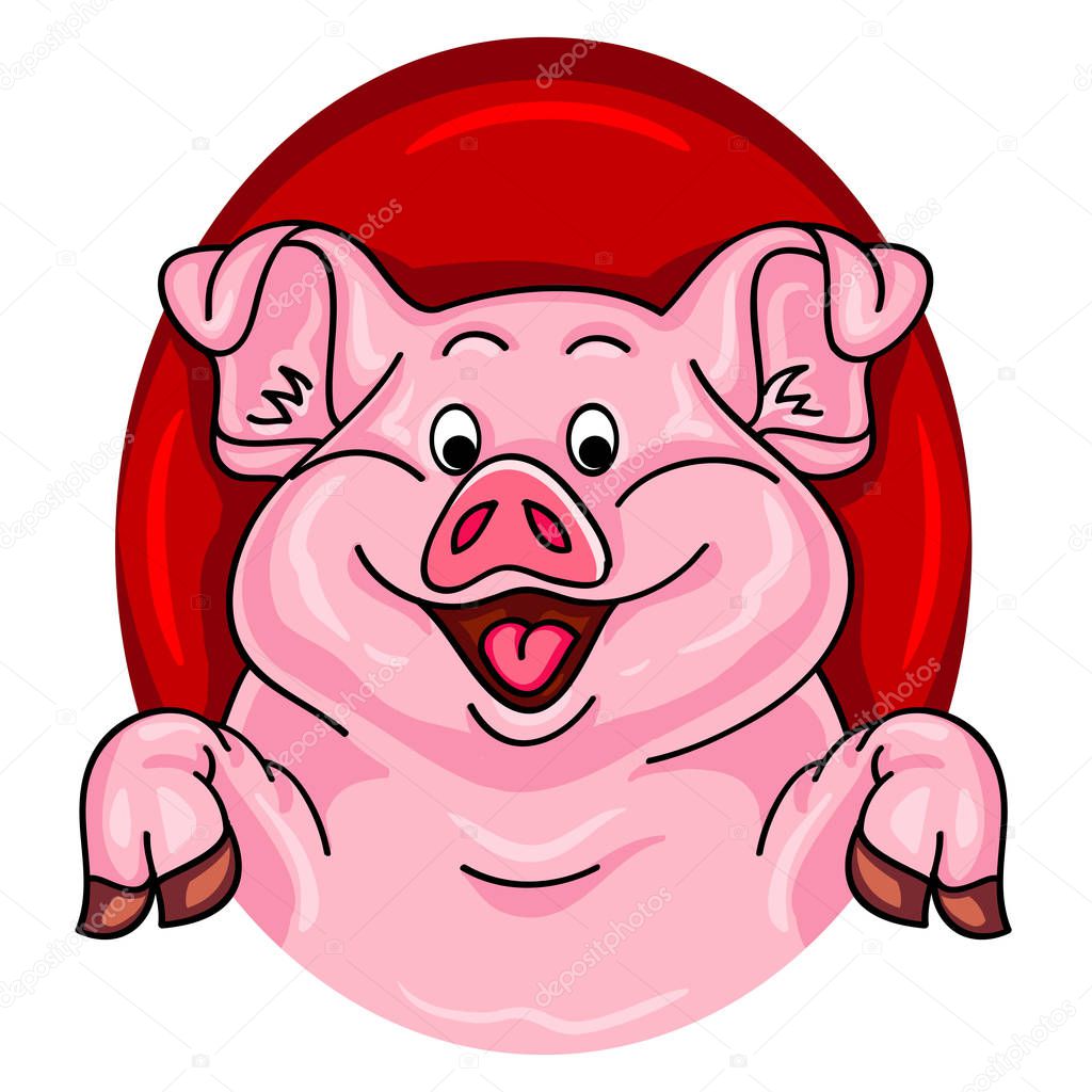 Cartoon pig coming out of a red hole