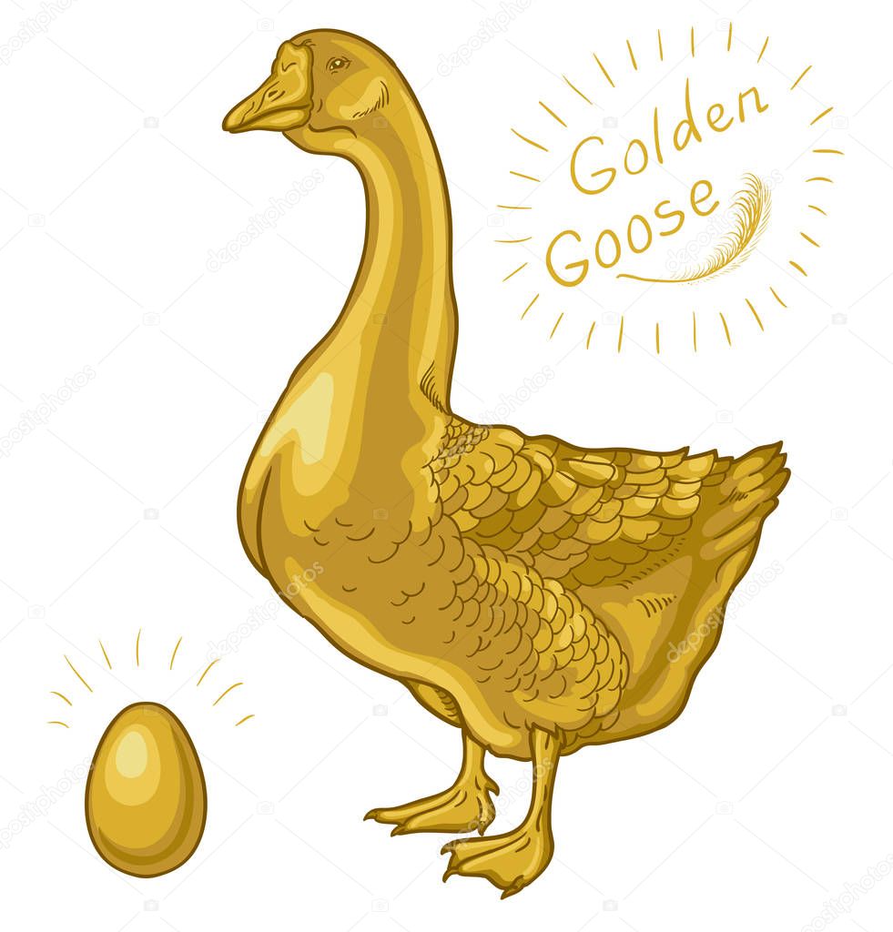 Golden Goose, goose on a white background, golden egg