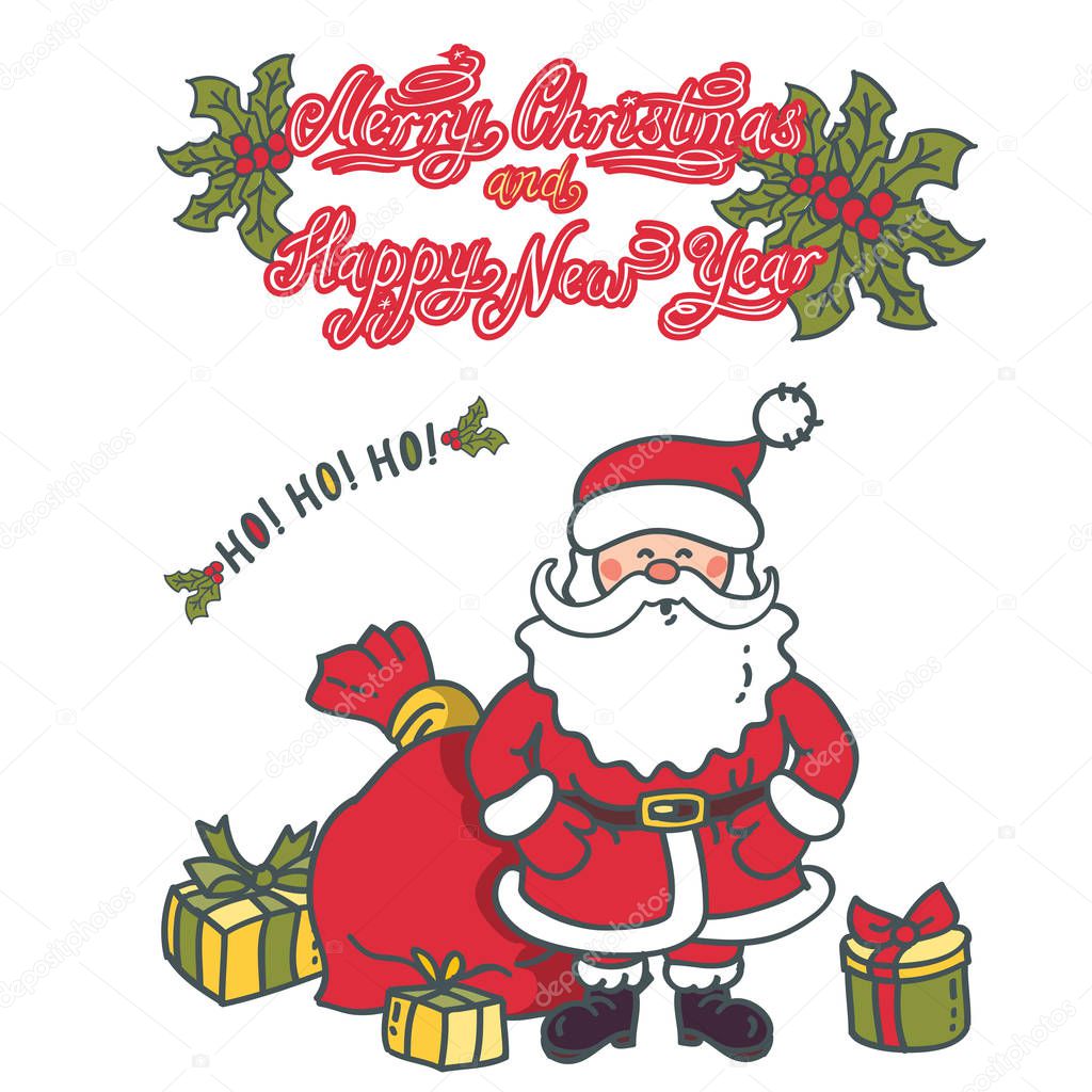 Santa Claus with gifts. Elements for Christmas and New-Year design