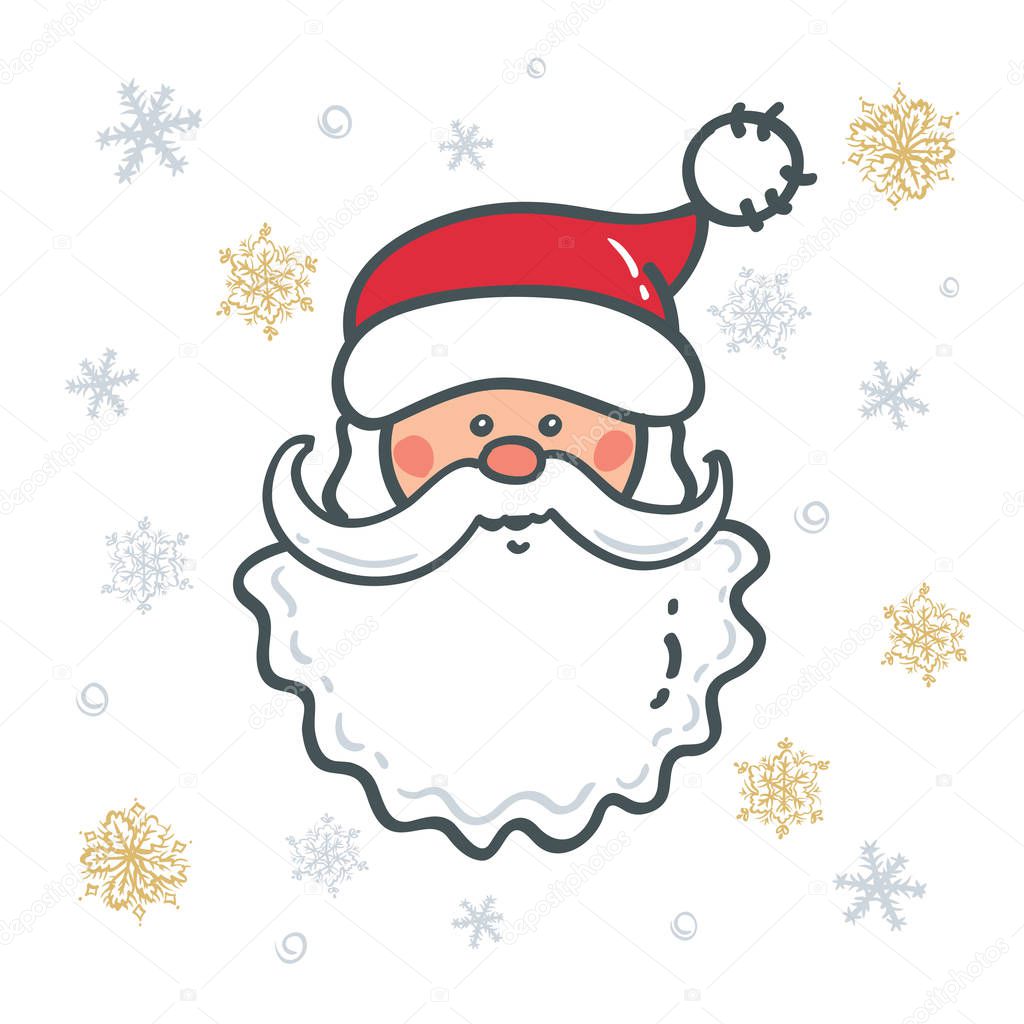 Head of Santa Claus  the background of snowflakes. Elements for Christmas design