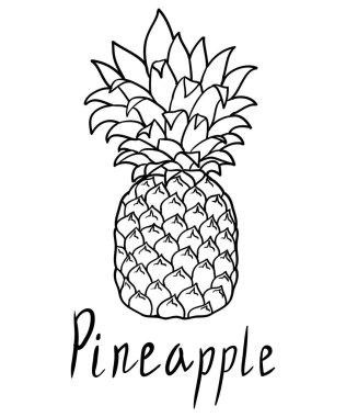 Beyaz izole ananas. Raster sürümü simgesi ananas, grafik nesnesi