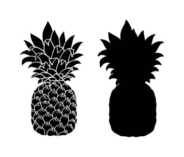 Beyaz üzerine izole edilmiş ananas. Vektör ananas, grafik nesne, siluet