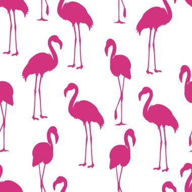 Flamingo egzotik kuş siluet izole. Pembe flamingo Dikişsiz desen vektör sürüm