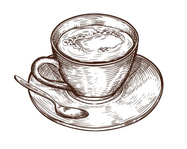 Çizilmiş fincan (kupa) sıcak içecek (kahve, çay vb) el. Beyaz arka plan üzerinde izole Kupası. çay bardağı, kahve Kupası vektör 