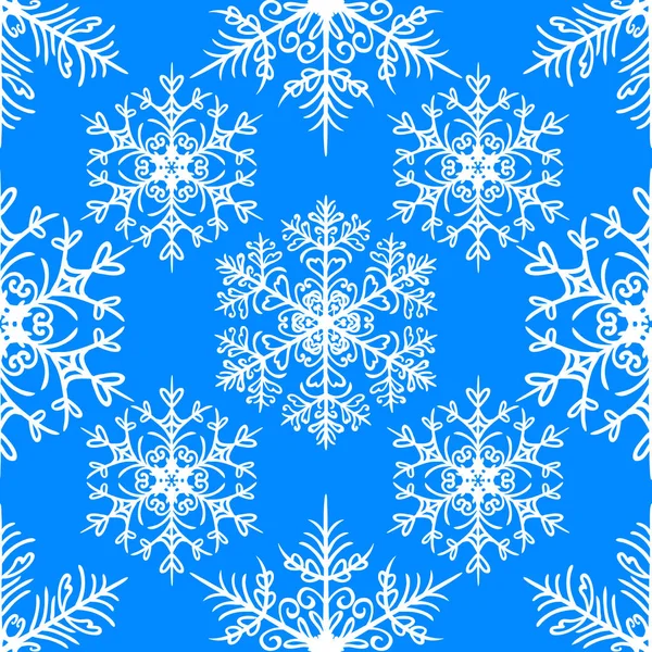 Natal Sem Costura Padrão Com Flocos Neve Fundo Azul Design — Vetor de Stock