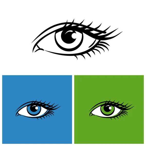 Ojos Aislados Sobre Fondo Blanco Verde Brillante Azul Ilustración Vectorial — Archivo Imágenes Vectoriales