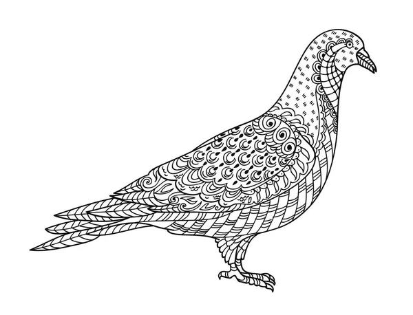 Zeichnung Der Taube Für Malbuch Für Erwachsene Oder Andere Dekorationen — Stockvektor