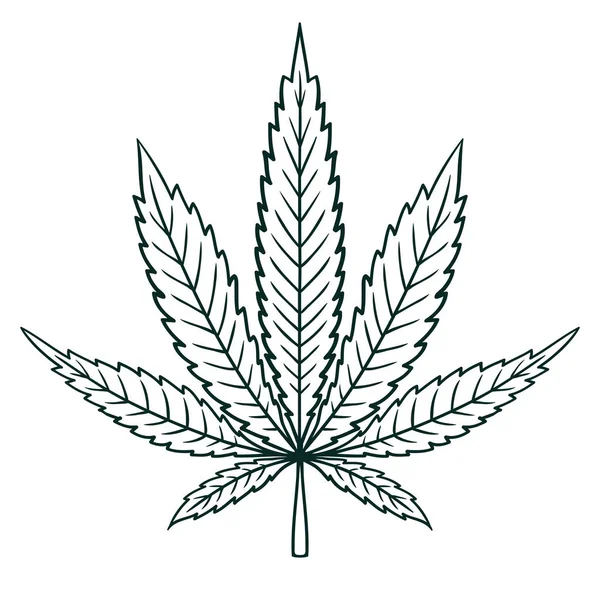 Cannabis Marihuana Blatt Flachen Vintage Stil Konturbild Blatt — Stockvektor