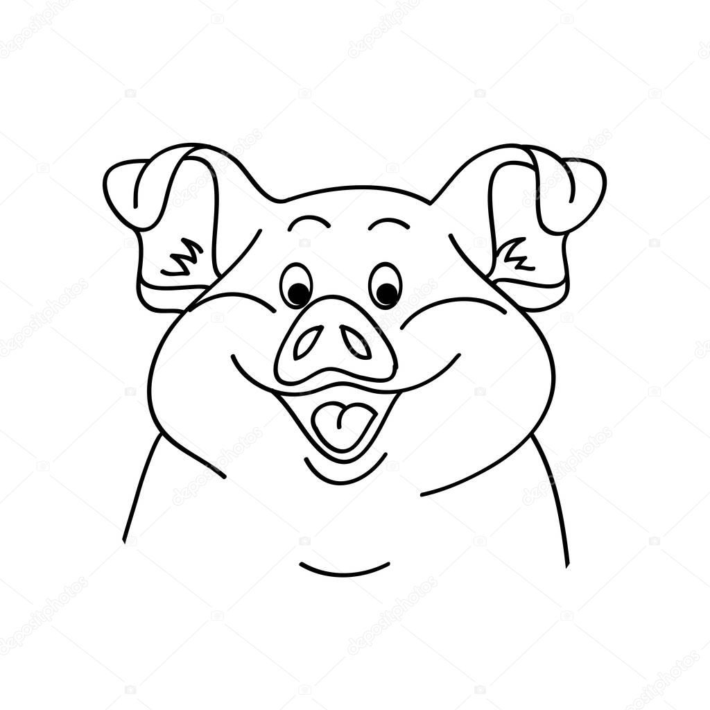 Pig on a white background. Vector illustration of pig. Cartoon pig face