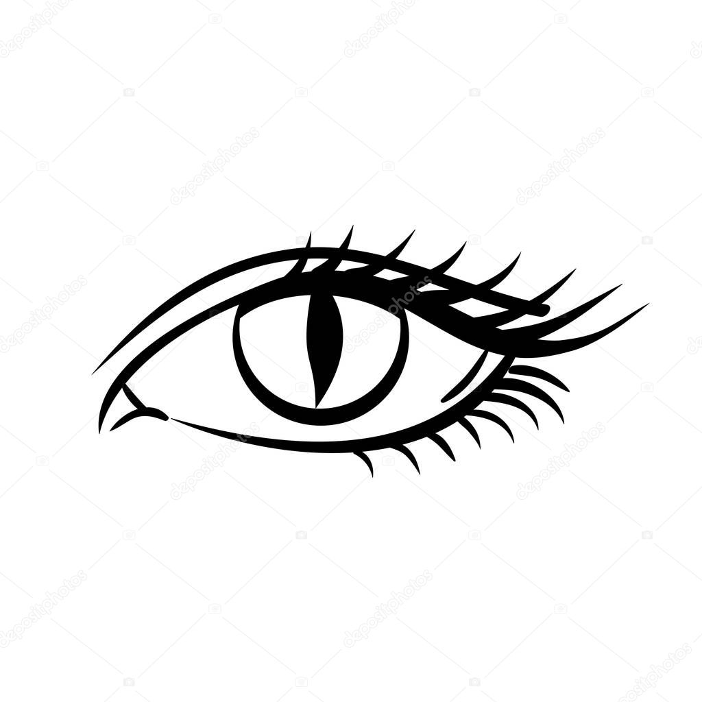  Eye on white background. Makeup on Halloween. Woman eye. The eye logo. Eyes art. Human eye, eye close up - vector