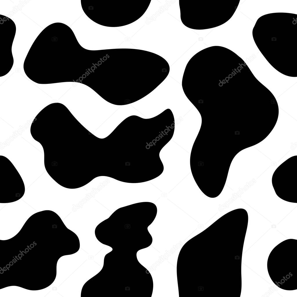 Seamless background of black and white cow pattern. Cow spots