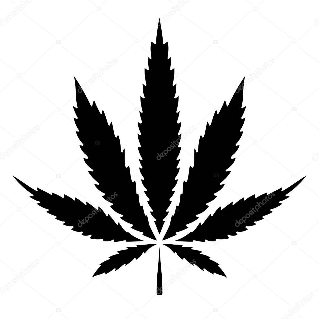 Solid black cannabis marijuana leaf vector icon
