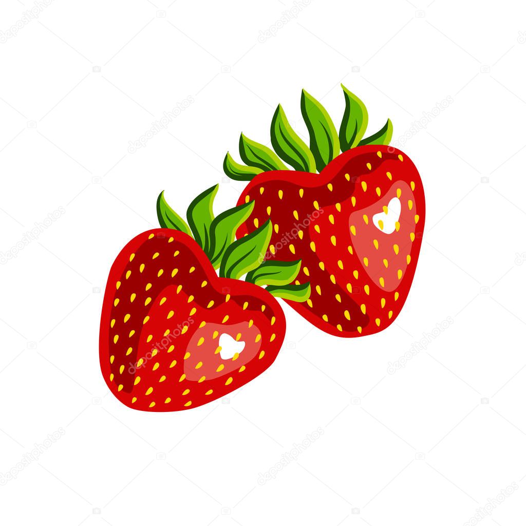Two strawberries isolated on white background. Strawberries in the shape of heart
