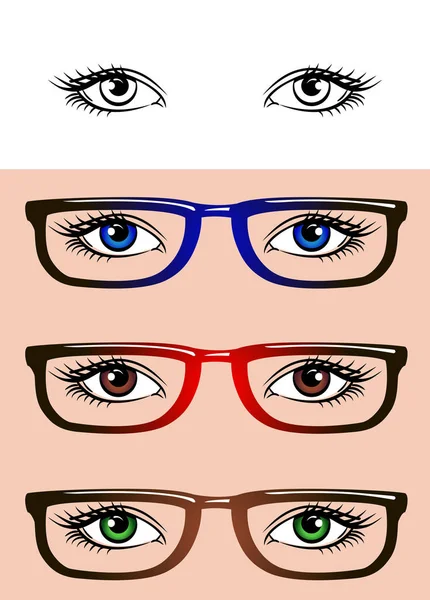 Augen Isoliert Auf Weißem Hintergrund Frauenaugen Mit Hipster Brille — Stockvektor