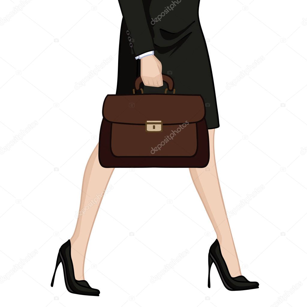 Illustration depicting the legs of a business woman in high heels with briefcase  